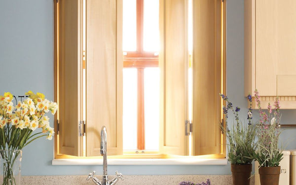 wooden solid shutters in a kitchen