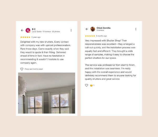 screenshot of two real google reviews