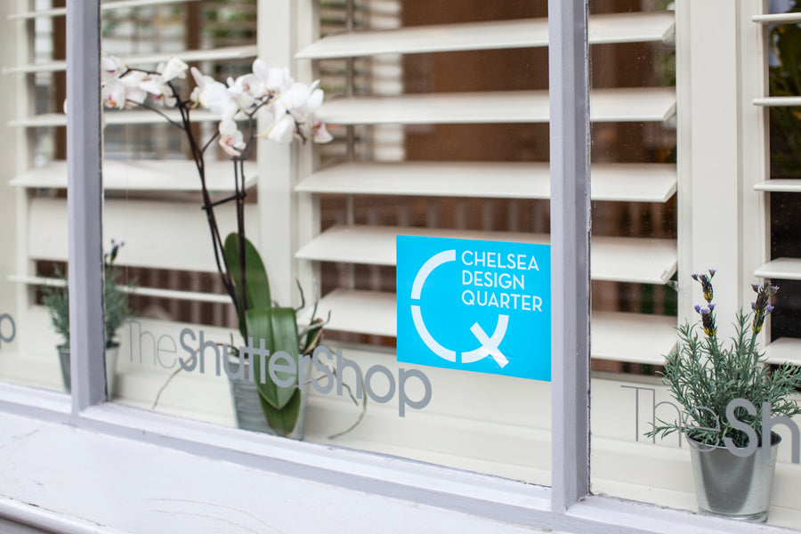 detail of window shutters in the shutter shop showroom