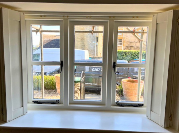 Solid panel shutters in an Oxfordshire home