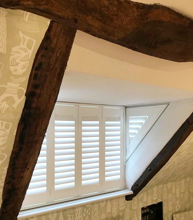 Made-to-measure shaped window shutters installed in Oxfordshire